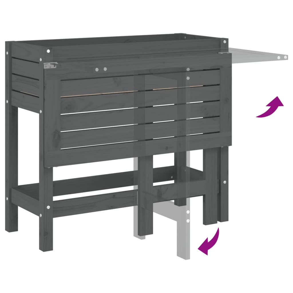 Garden Planter with Folding Tabletop Grey Solid Wood Pine