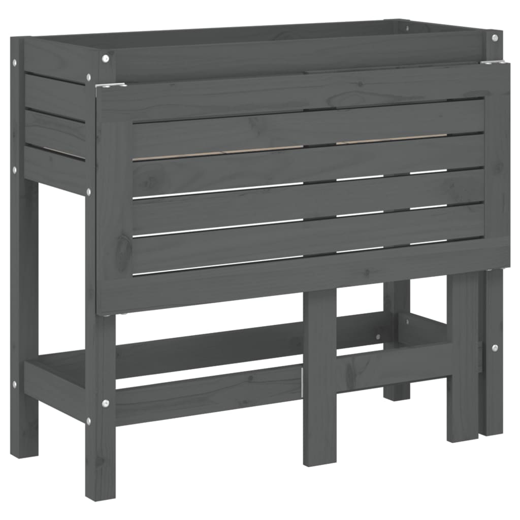 Garden Planter with Folding Tabletop Grey Solid Wood Pine