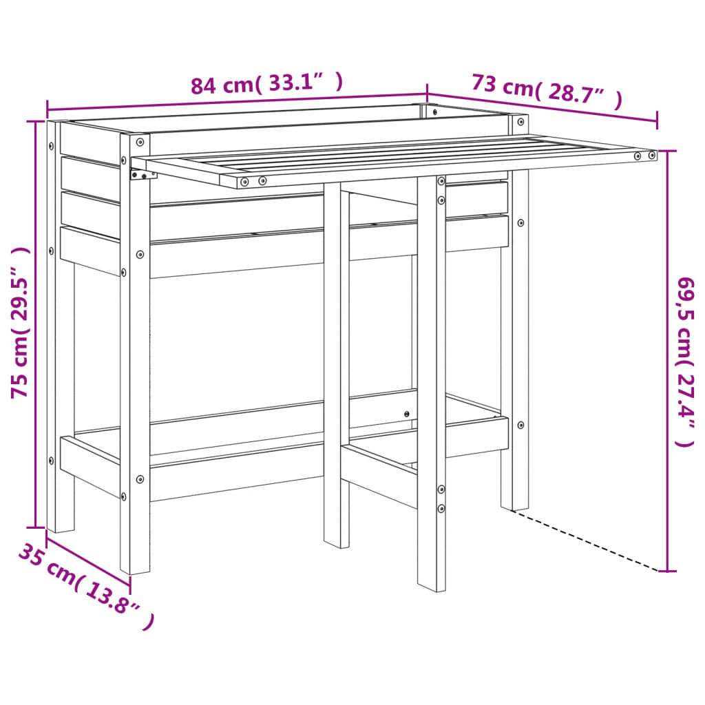 Garden Planter with Folding Tabletop Grey Solid Wood Pine