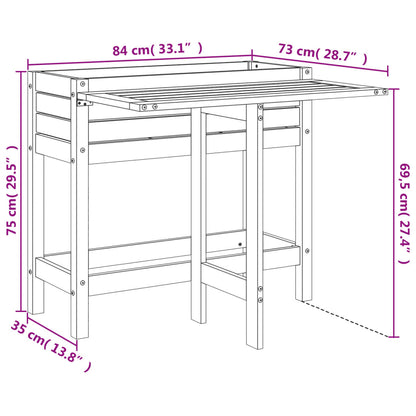 Garden Planter with Folding Tabletop Grey Solid Wood Pine