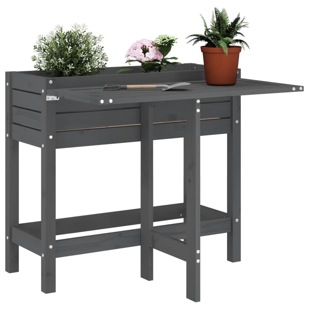 Garden Planter with Folding Tabletop Grey Solid Wood Pine