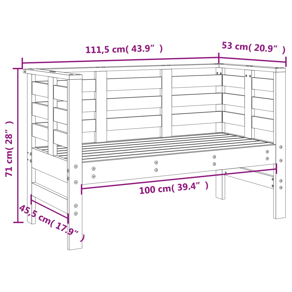 Garden Bench White 111.5x53x71 cm Solid Wood Pine