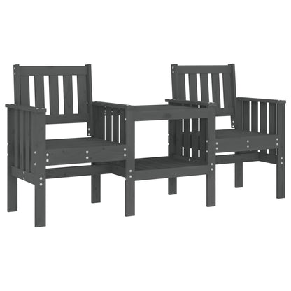 Garden Bench with Table 2-Seater Grey Solid Wood Pine