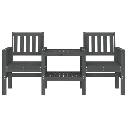 Garden Bench with Table 2-Seater Grey Solid Wood Pine