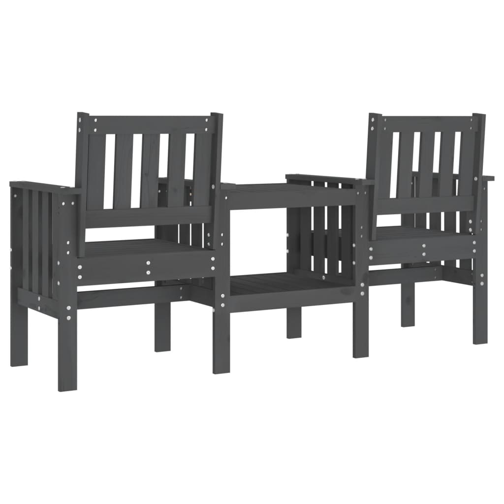 Garden Bench with Table 2-Seater Grey Solid Wood Pine