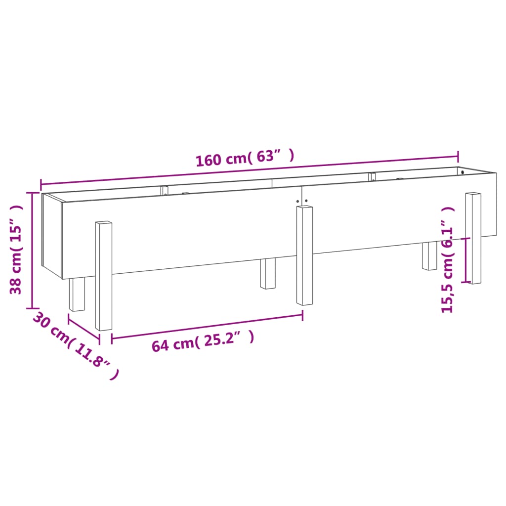 Garden Raised Bed White 160x30x38 cm Solid Wood Pine