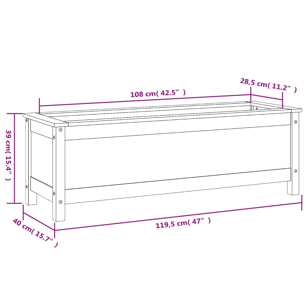 Garden Raised Bed Grey 119.5x40x39 cm Solid Wood Pine