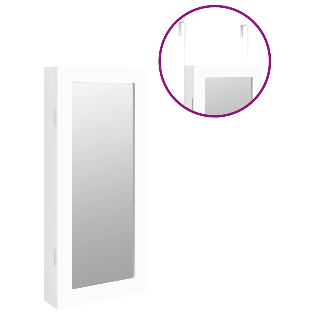 Mirror Jewellery Cabinet Wall Mounted White 30x8.5x67 cm