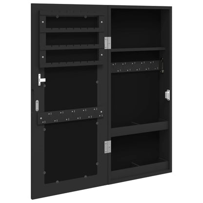 Mirror Jewellery Cabinet Wall Mounted Black 30x8.5x67 cm