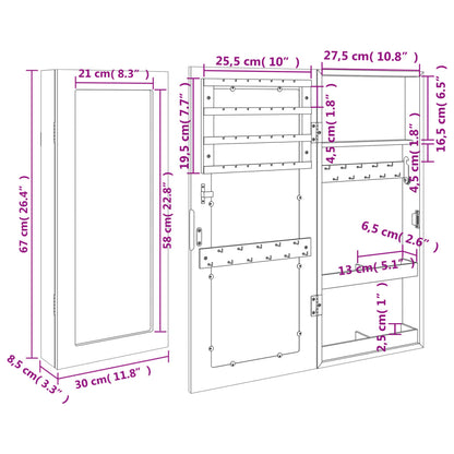 Mirror Jewellery Cabinet Wall Mounted Black 30x8.5x67 cm