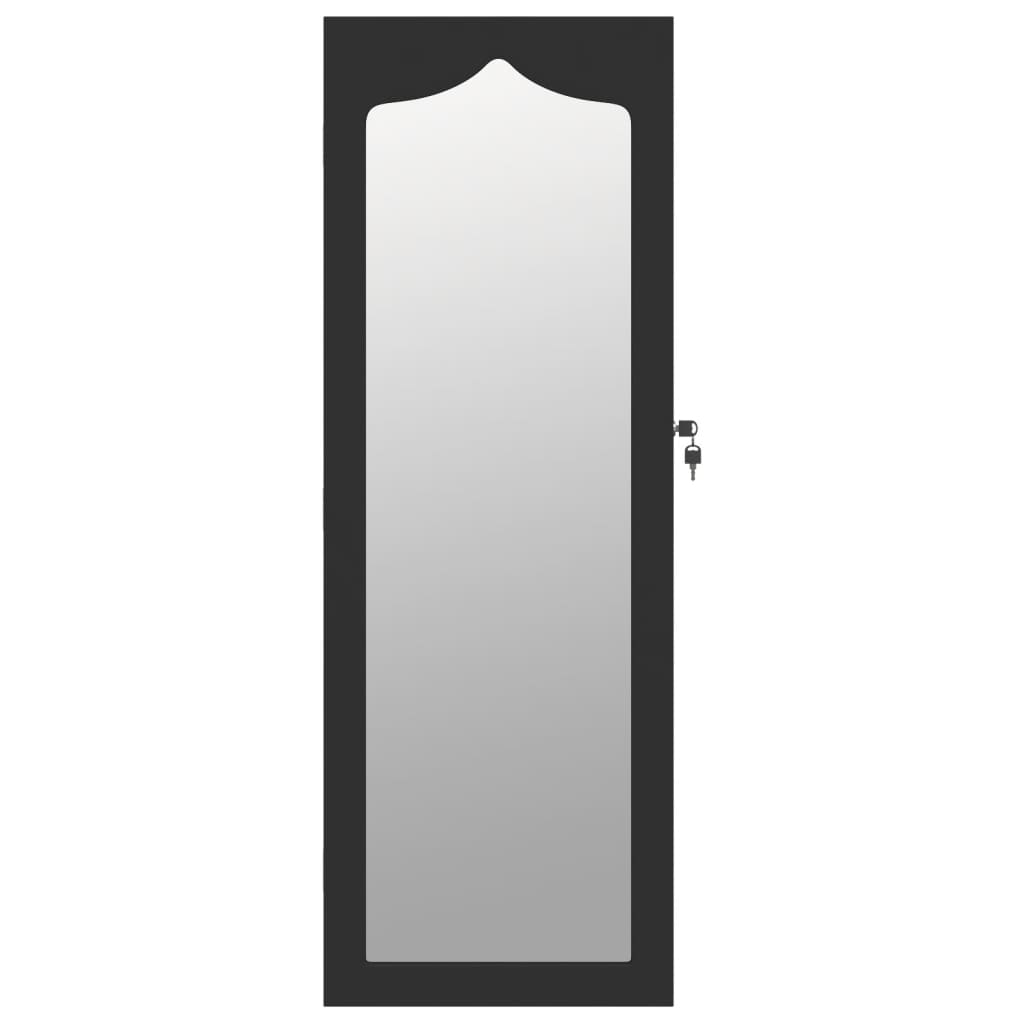 Mirror Jewellery Cabinet Wall Mounted Black 37.5x10x106 cm