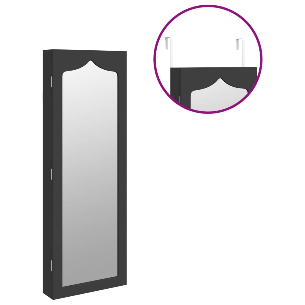 Mirror Jewellery Cabinet Wall Mounted Black 37.5x10x106 cm