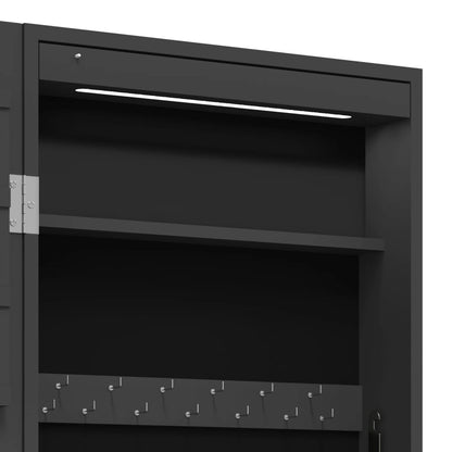 Mirror Jewellery Cabinet with LED Lights Wall Mounted Black