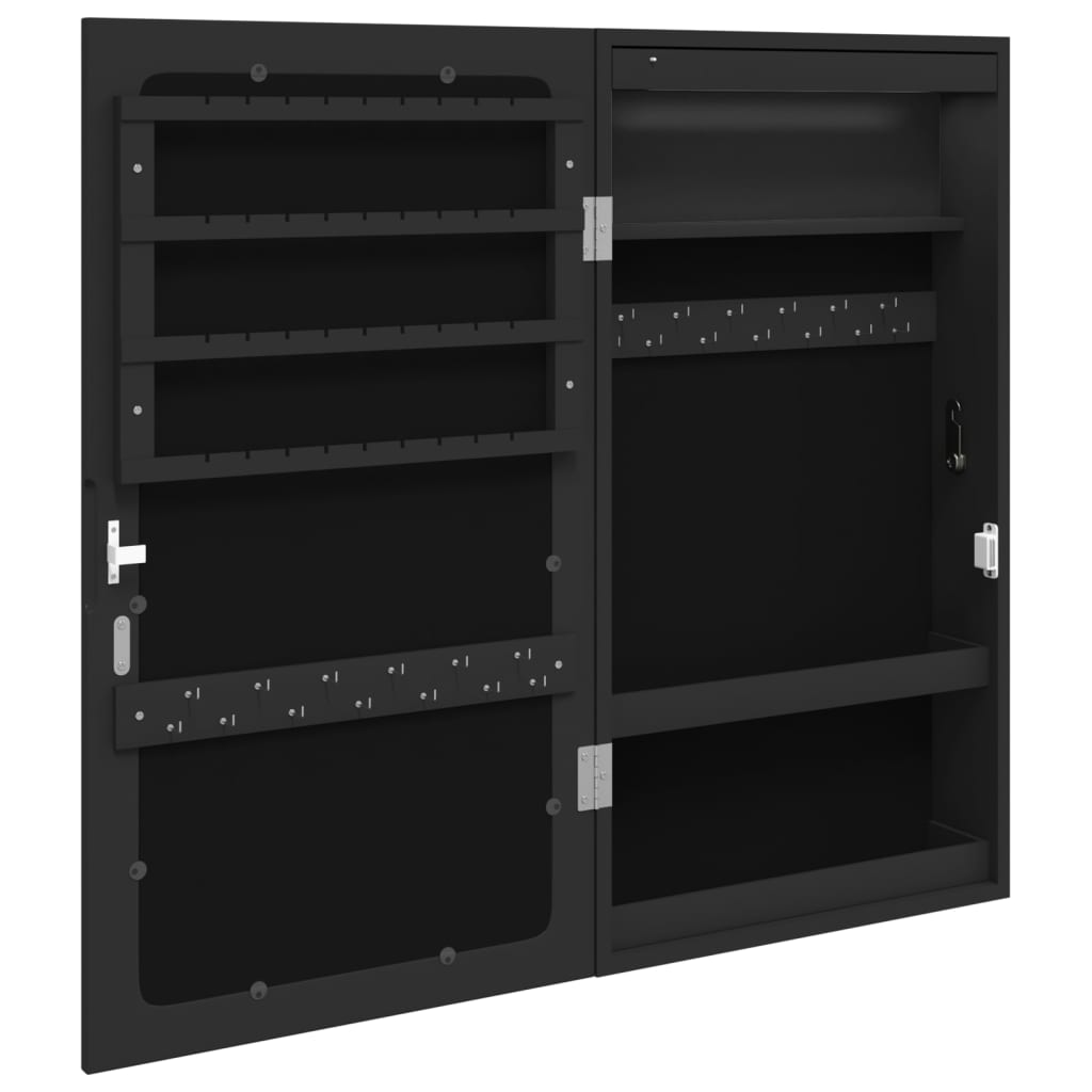 Mirror Jewellery Cabinet with LED Lights Wall Mounted Black