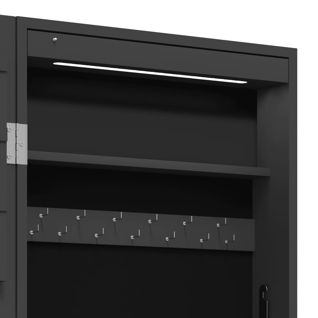 Mirror Jewellery Cabinet with LED Lights Wall Mounted Black