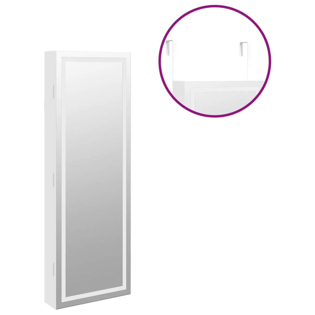 Mirror Jewellery Cabinet with LED Lights Wall Mounted White