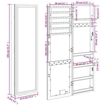 Mirror Jewellery Cabinet with LED Lights Wall Mounted