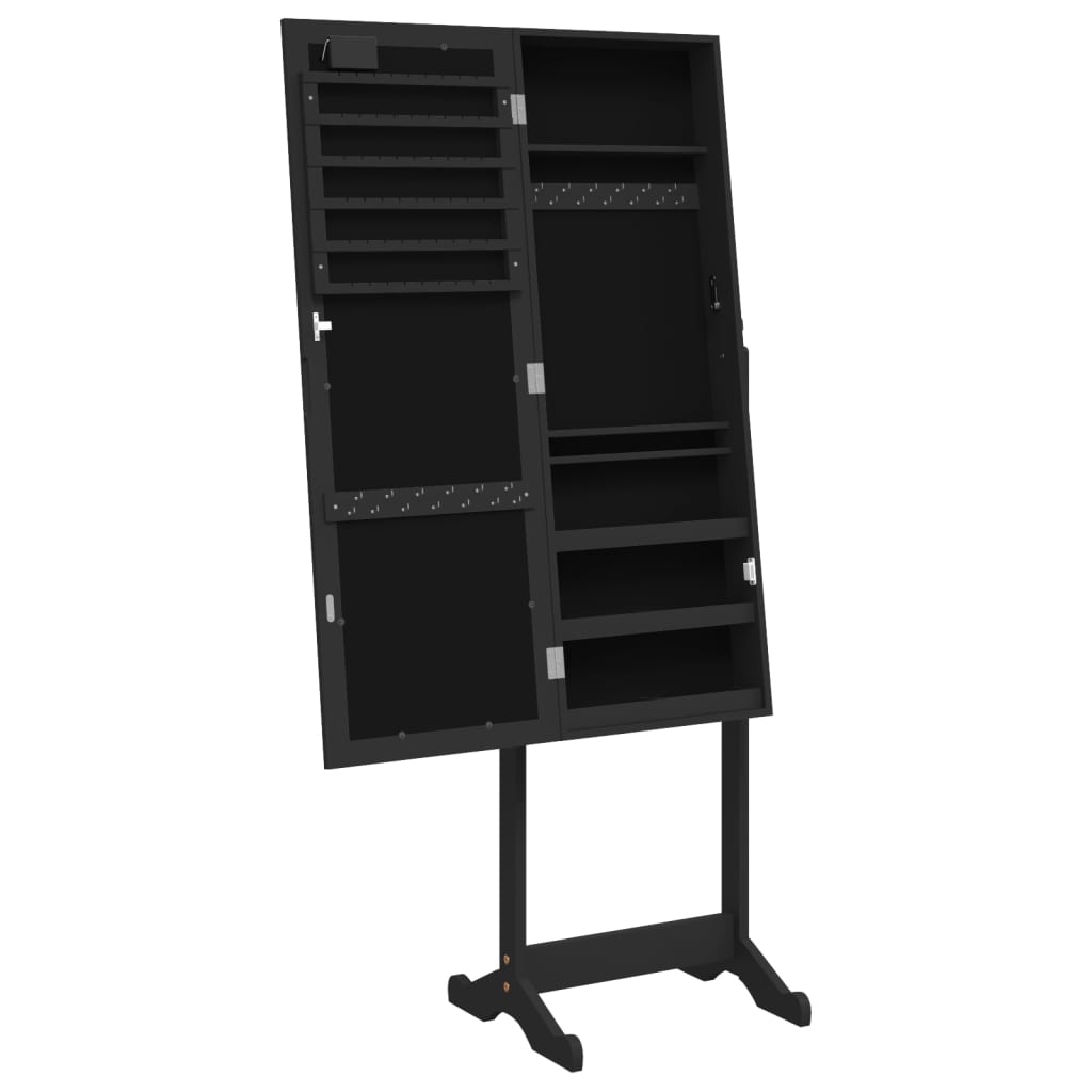 Mirror Jewellery Cabinet with LED Lights Free Standing Black
