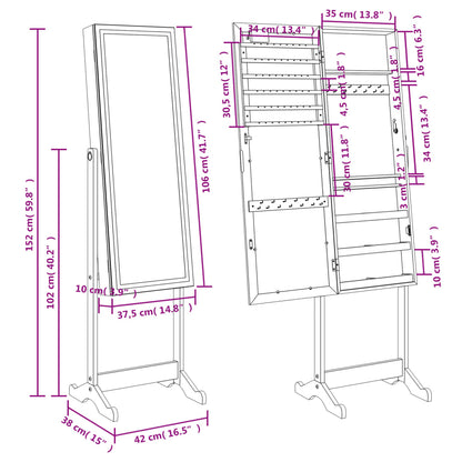 Mirror Jewellery Cabinet with LED Lights Free Standing Black
