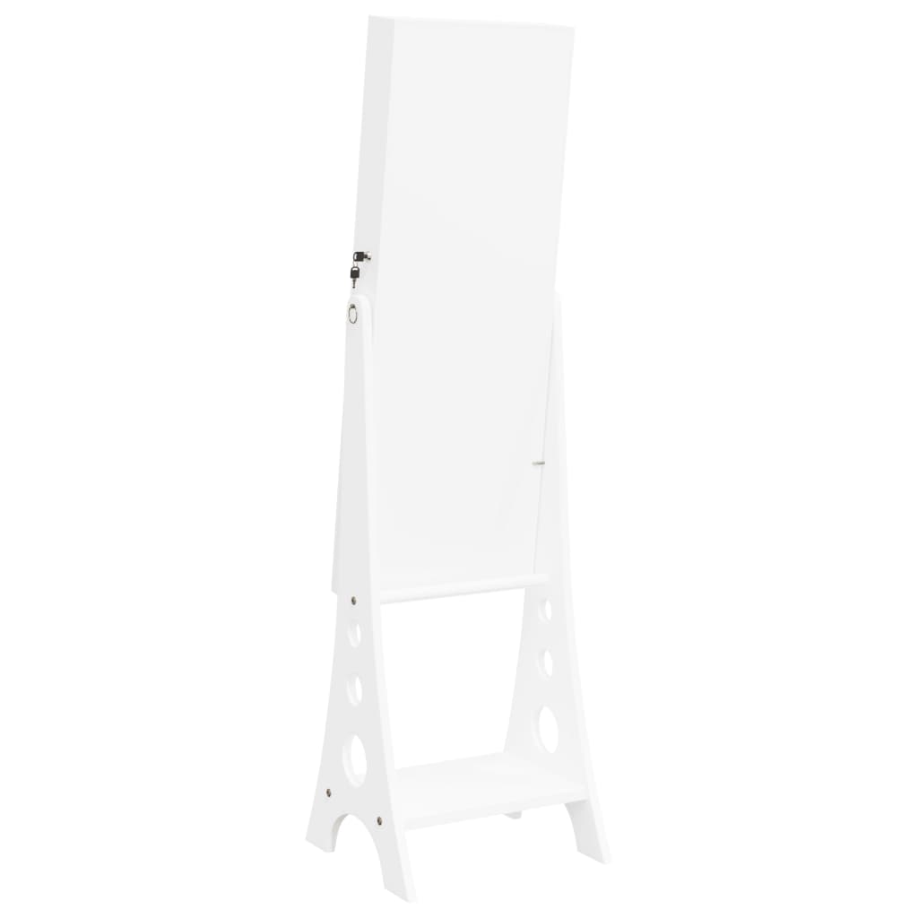 Mirror Jewellery Cabinet with LED Lights Free Standing White