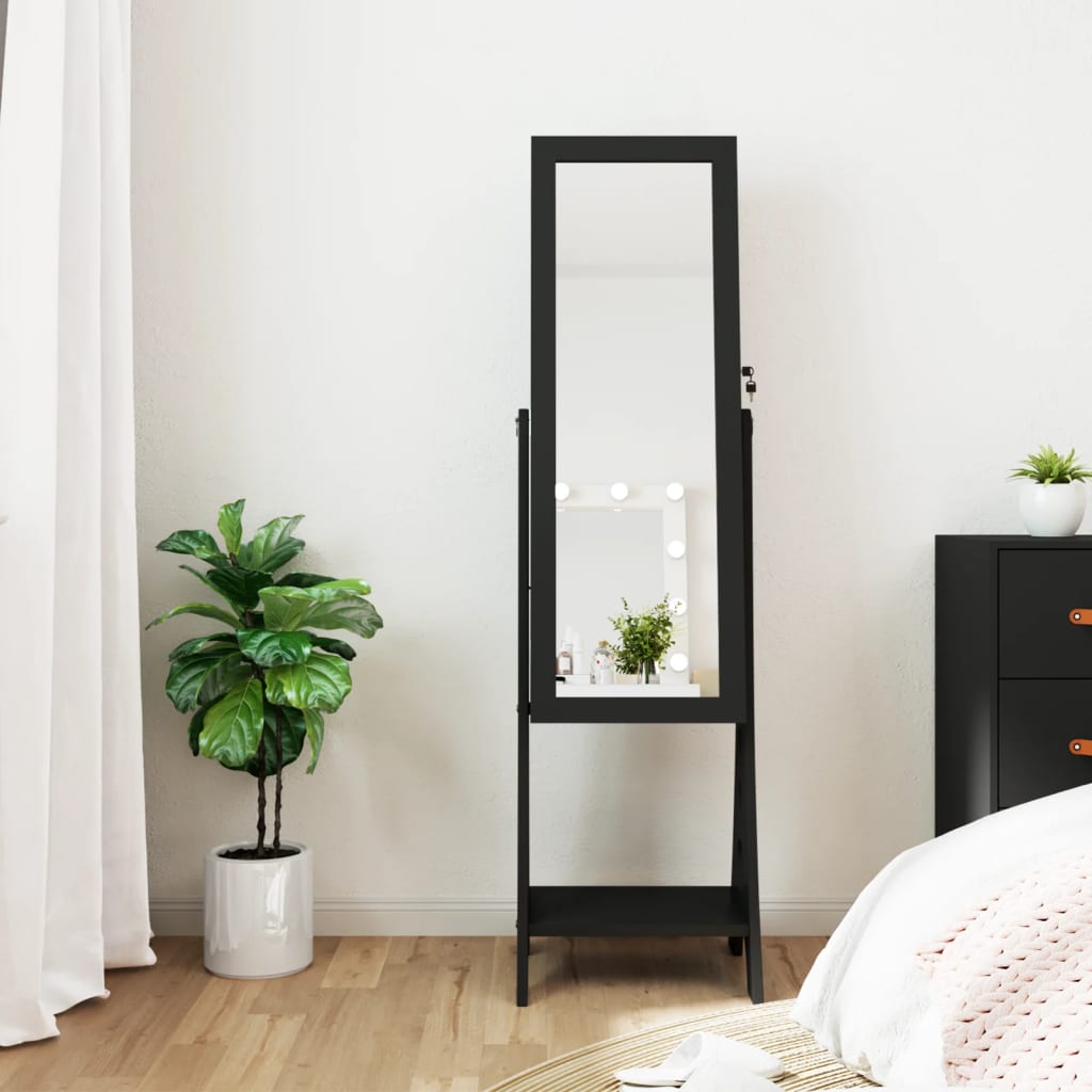 Mirror Jewellery Cabinet with LED Lights Free Standing Black