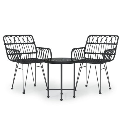 3 Piece Garden Dining Set Black Poly Rattan