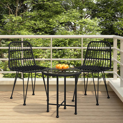 3 Piece Garden Dining Set Black Poly Rattan