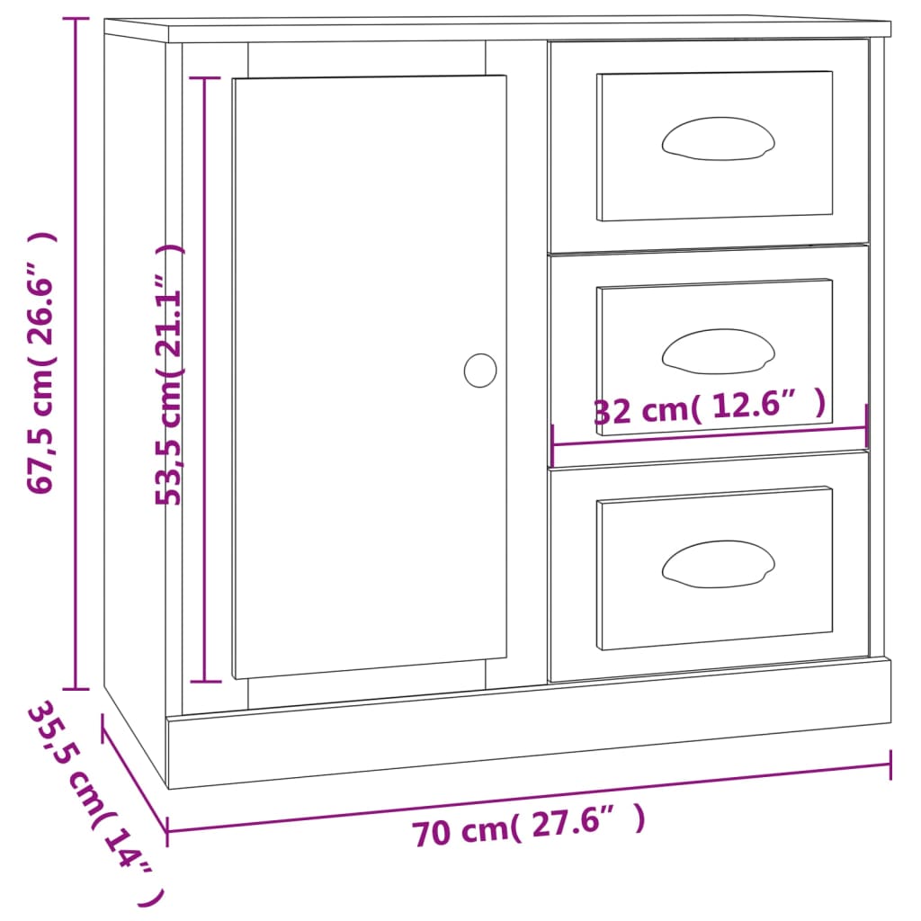 Sideboards 2 pcs High Gloss White Engineered Wood