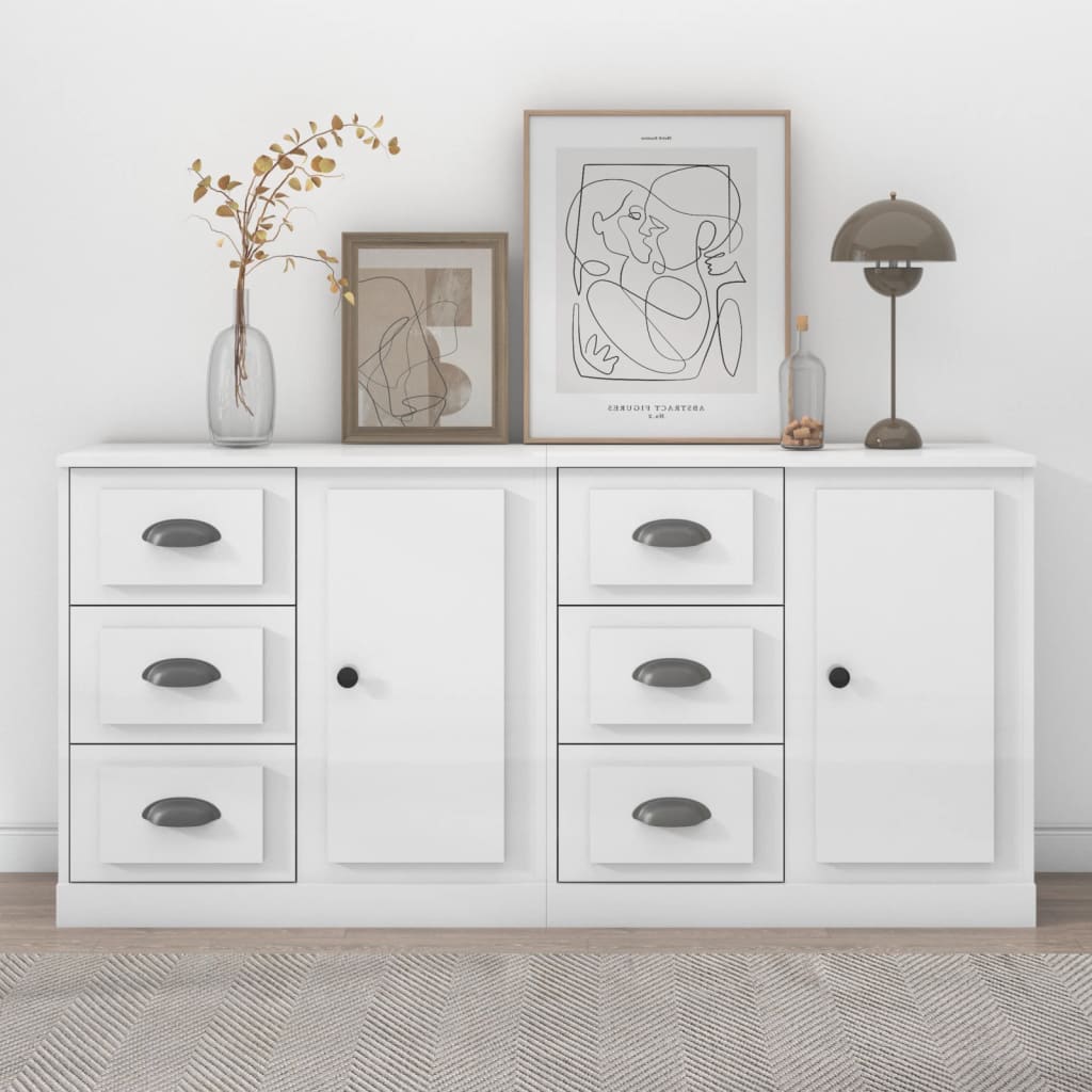 Sideboards 2 pcs High Gloss White Engineered Wood