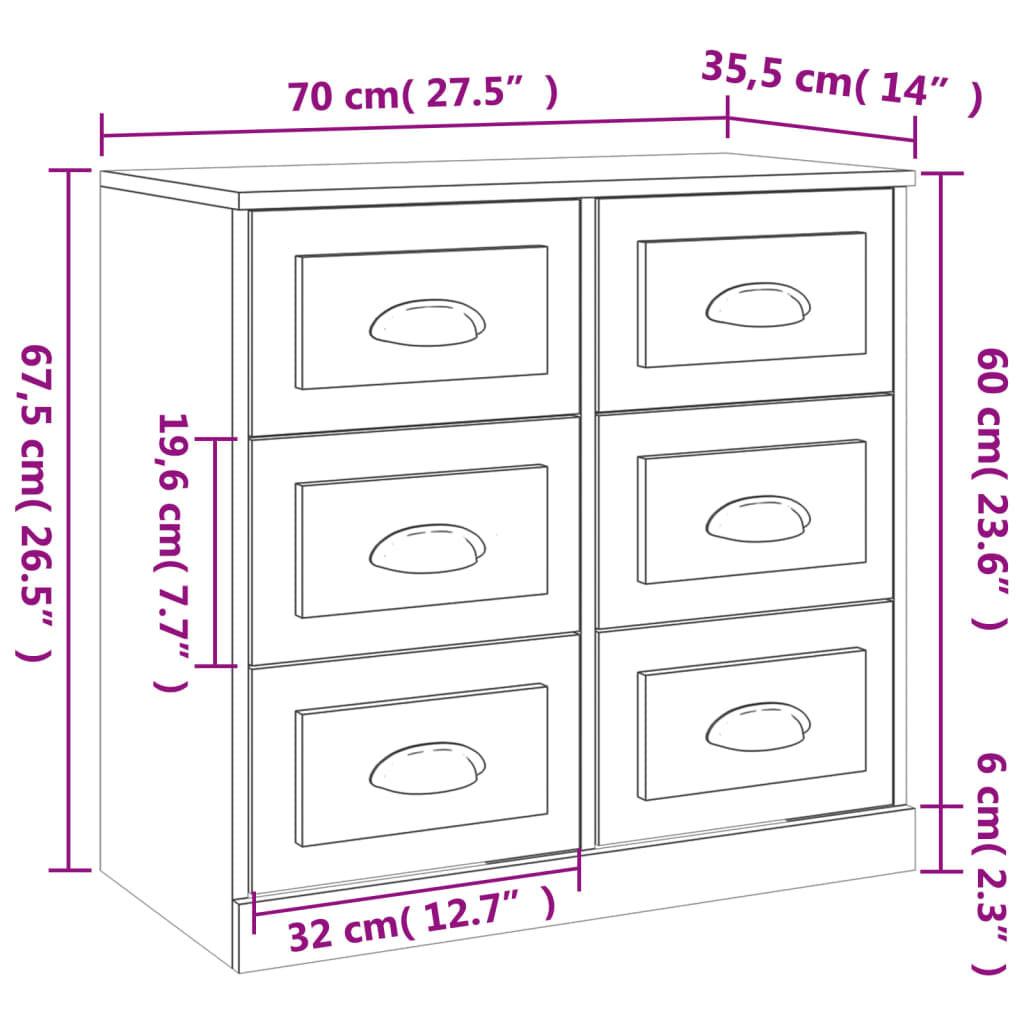 Sideboards 2 pcs Concrete Grey Engineered Wood