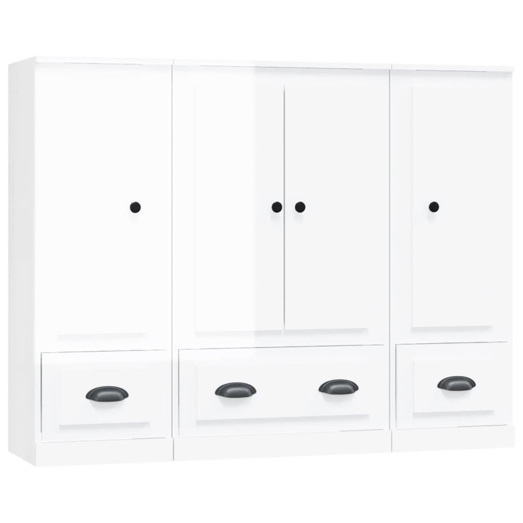 Highboards 3 pcs High Gloss White Engineered Wood