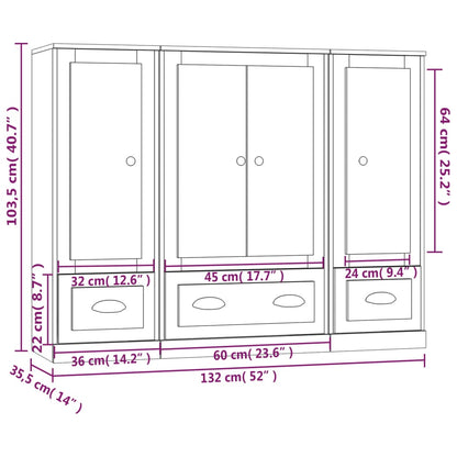 Highboards 3 pcs High Gloss White Engineered Wood