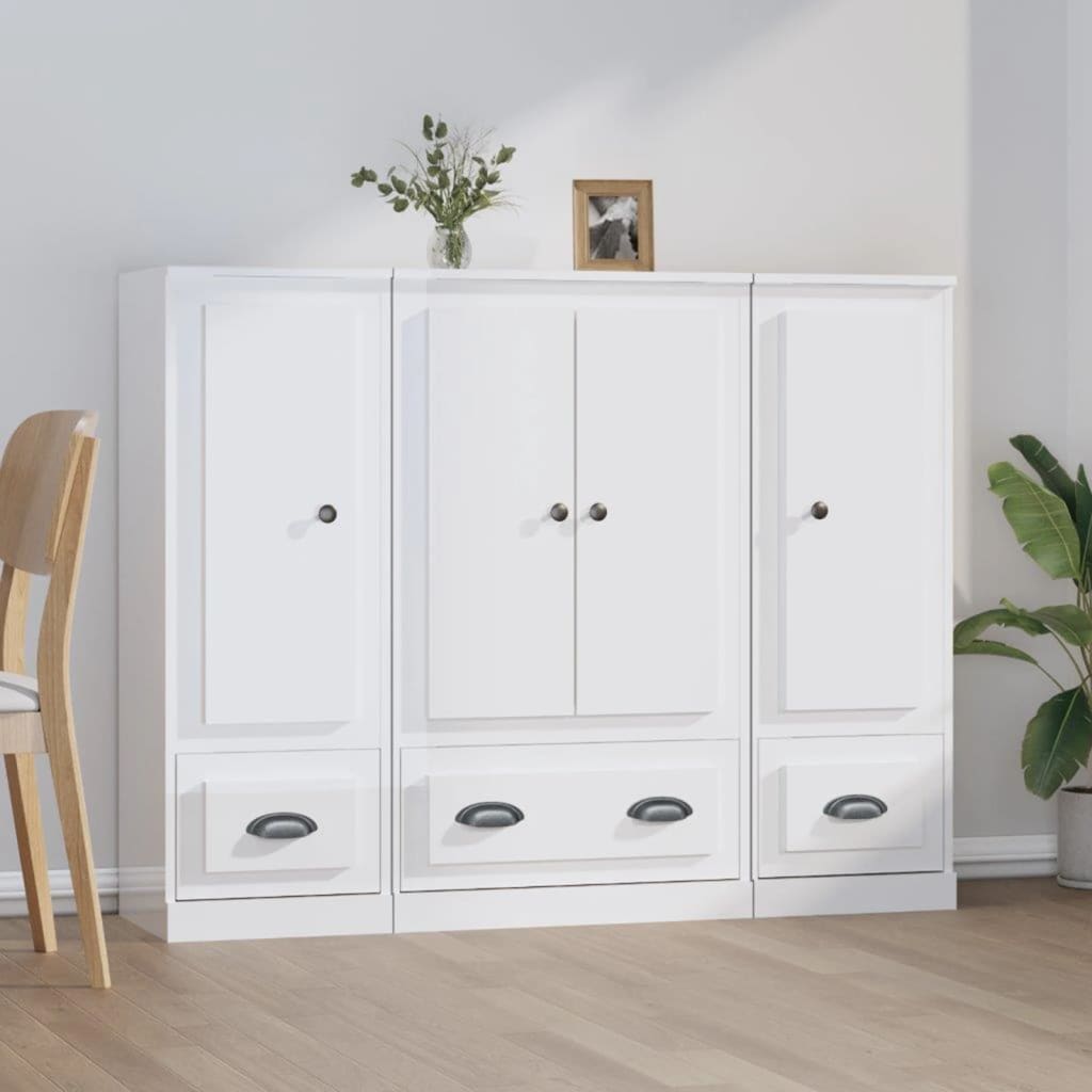 Highboards 3 pcs High Gloss White Engineered Wood