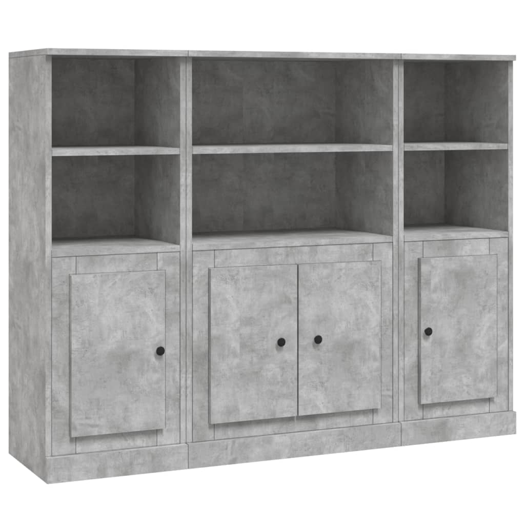 Highboards 3 pcs Concrete Grey Engineered Wood