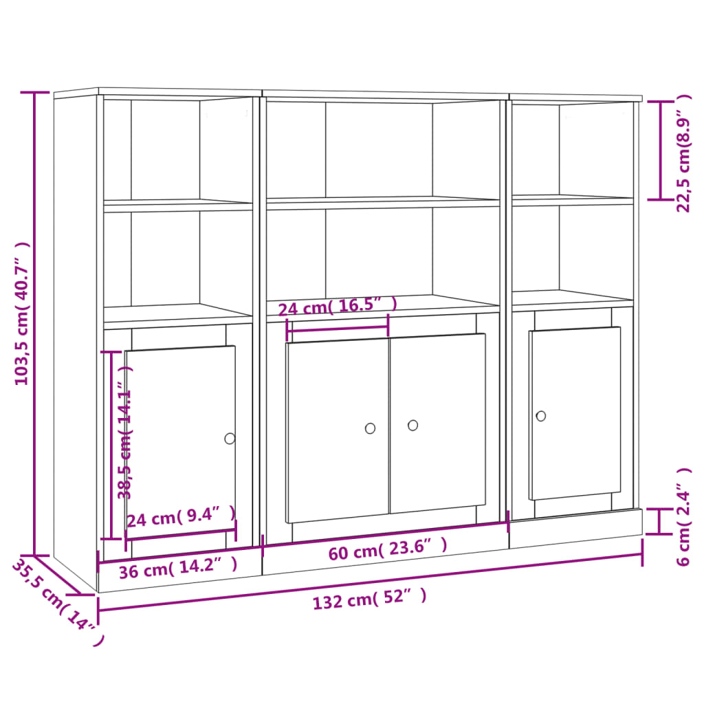 Highboards 3 pcs Concrete Grey Engineered Wood