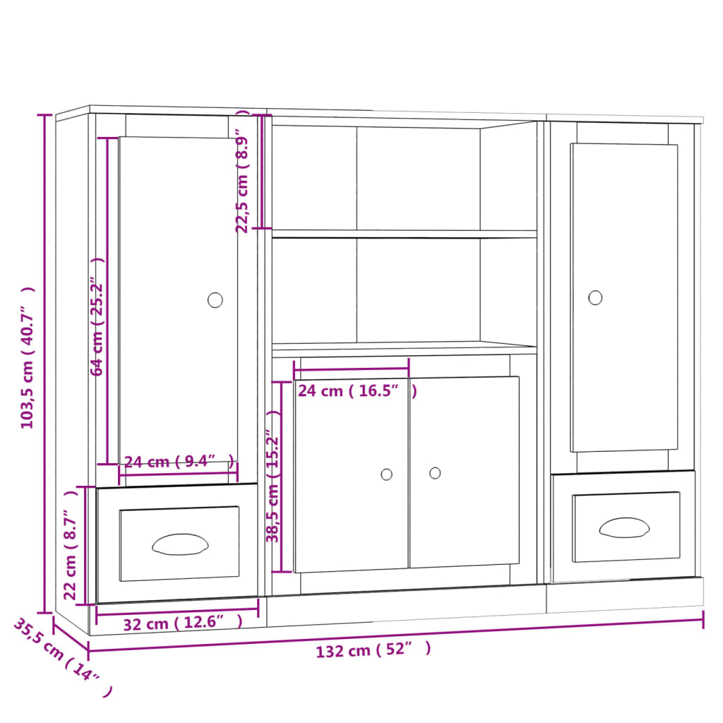 Highboards 3 pcs Brown Oak Engineered Wood