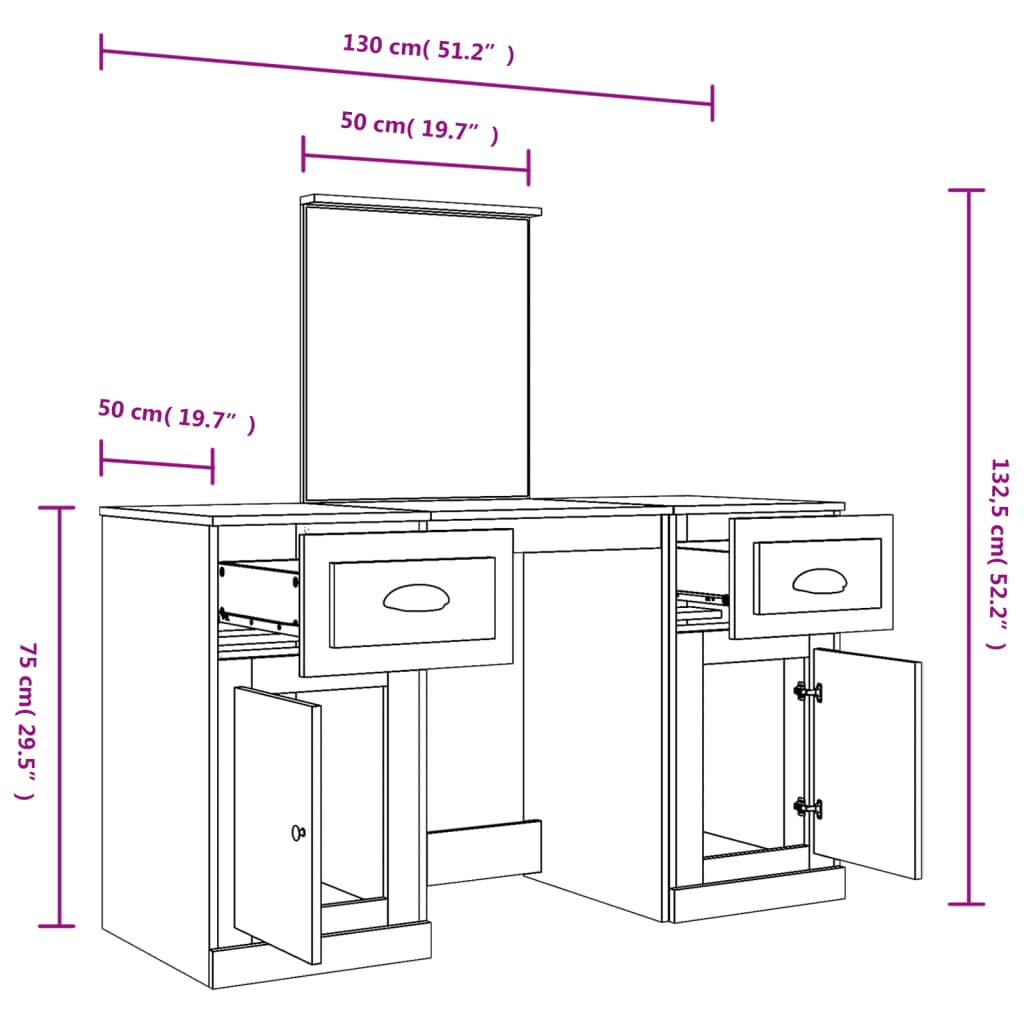 Dressing Table with Mirror Concrete Grey 130x50x132.5 cm