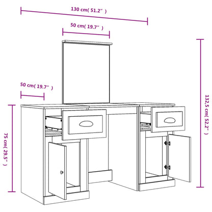 Dressing Table with Mirror Grey Sonoma 130x50x132.5 cm