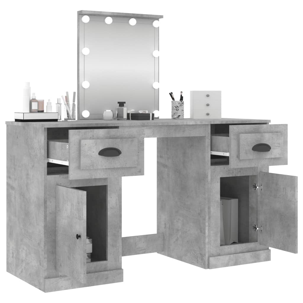 Dressing Table with LED Concrete Grey 130x50x132.5 cm