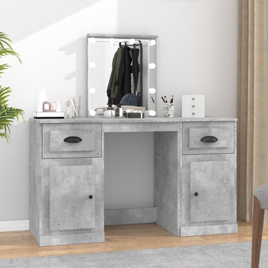 Dressing Table with LED Concrete Grey 130x50x132.5 cm