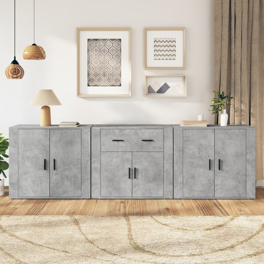 Sideboards 3 pcs Concrete Grey Engineered Wood