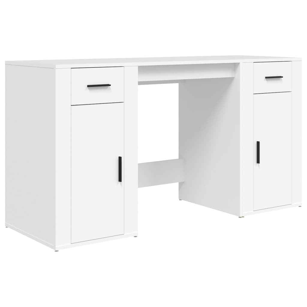 Desk with Cabinet White Engineered Wood