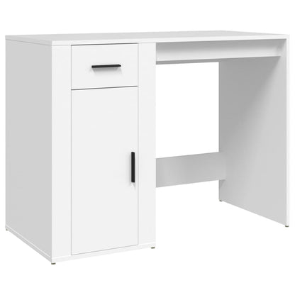 Desk with Cabinet White Engineered Wood