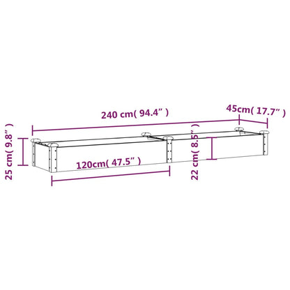 Garden Raised Bed with Liner Grey 240x45x25 cm Solid Wood Fir