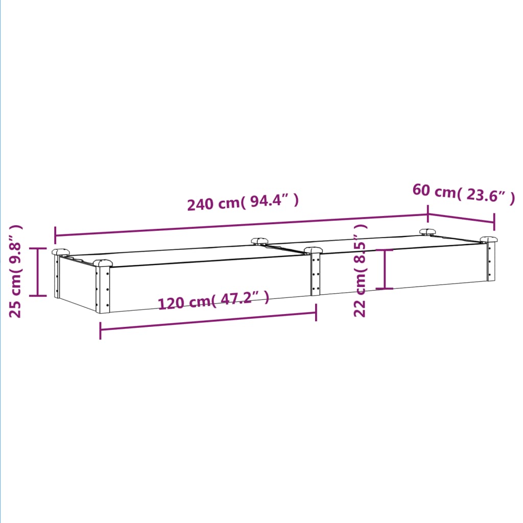 Garden Raised Bed with Liner Brown 240x60x25 cm Solid Wood Fir