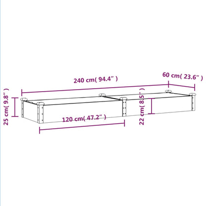 Garden Raised Bed with Liner Brown 240x60x25 cm Solid Wood Fir