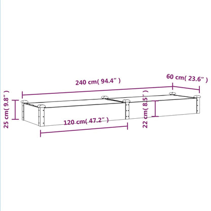 Garden Raised Bed with Liner Grey 240x60x25 cm Solid Wood Fir