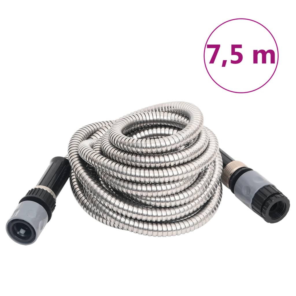 Garden Hose with Spray Nozzle Silver 0.6" 7.5 m Stainless Steel