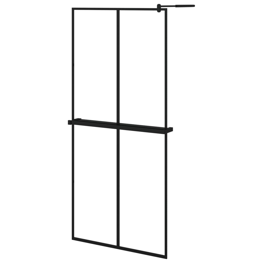 Walk-in Shower Wall with Shelf Black 90x195 cm ESG Glass&Aluminium