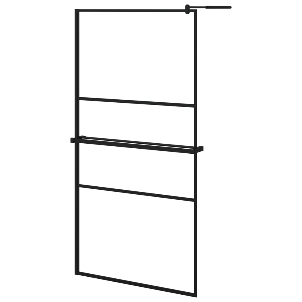 Walk-in Shower Wall with Shelf Black 100x195 cm ESG Glass&Aluminium